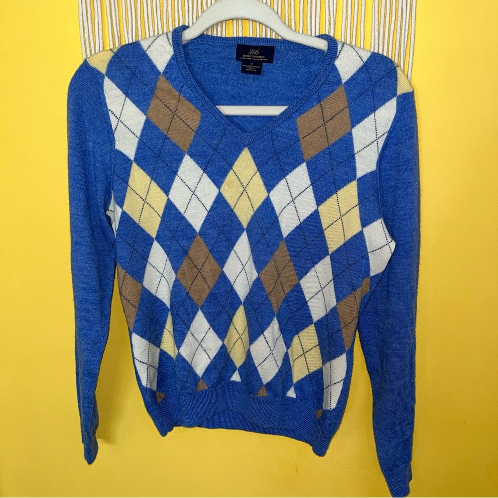 Brooks Brothers Womens‎ Sweater Extra Fine Italian Merino Argyle Pattern Black M
